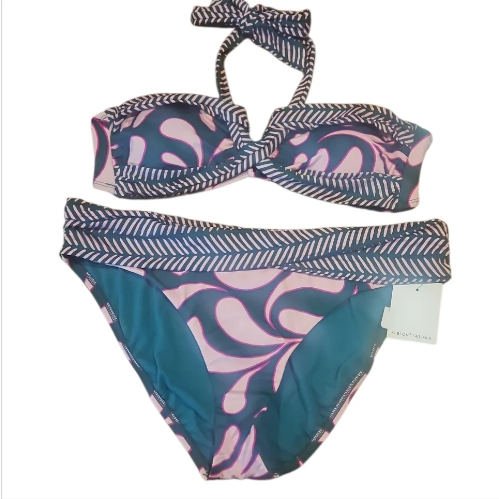 NWT Gibson Latimer Pink and Teal Bikini Set sz XL